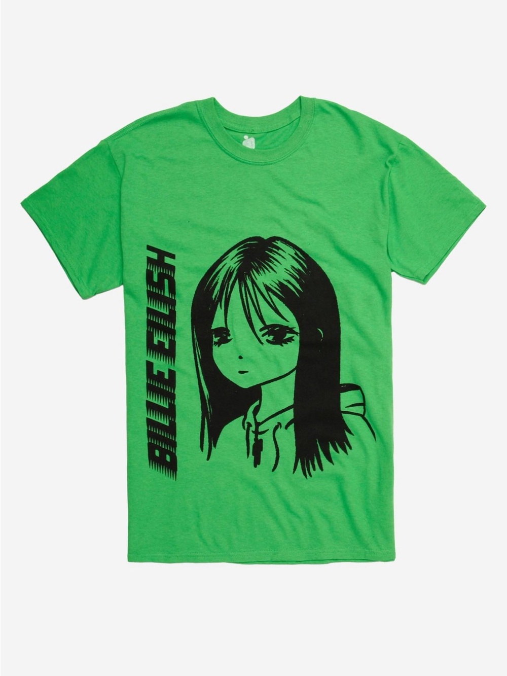 Billie Eilish Bright Green Tee with Black Anime Graphic Large Band tshirt